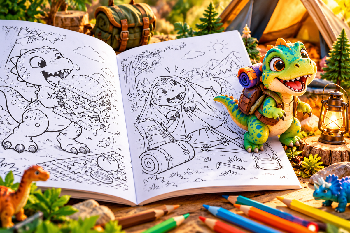 Книжка за оцветяване с динозаври за деца 4+ – Дино приключения | Bobcho
