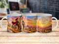 Three mugs display Don Quixote and windmills with Bulgarian text about dreaming.