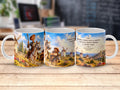 Three mugs with Don Quixote and Sancho Panza on horseback and donkey.